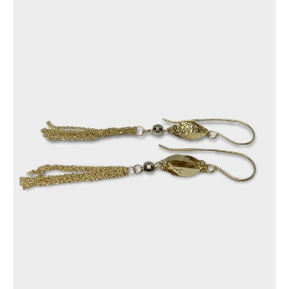 14K Gold Two-Tone Bead and Chain Dangle Earrings - Picture 7 of 7